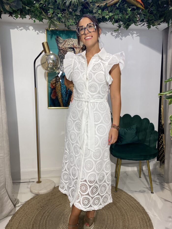 Vestido midy bordado volante hombro - Imagen 2