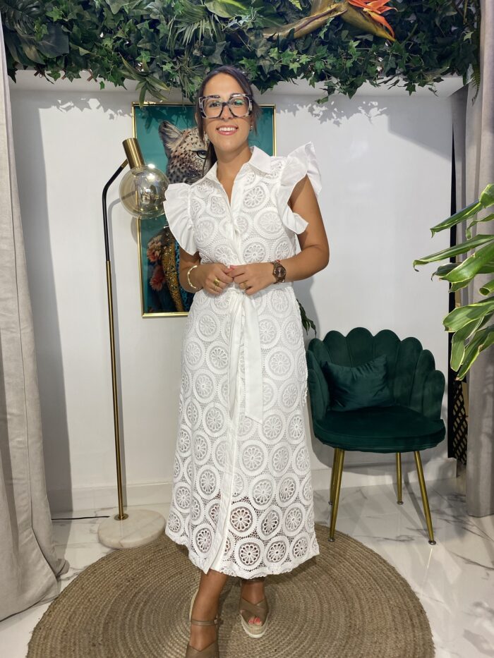Vestido midy bordado volante hombro - Imagen 3