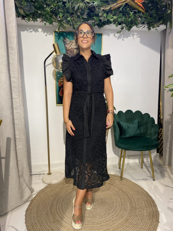 Vestido midy bordado volante hombro - Imagen 5