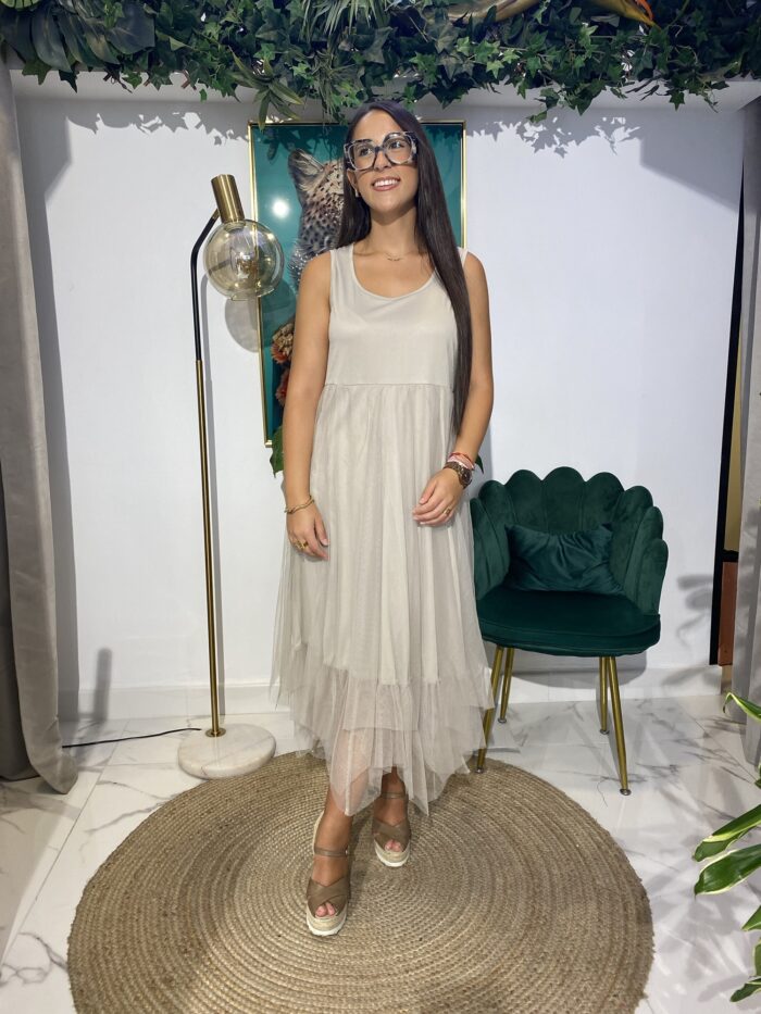 Vestido combi tul jersey asimétrico - Imagen 4
