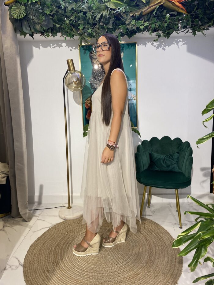 Vestido combi tul jersey asimétrico - Imagen 3