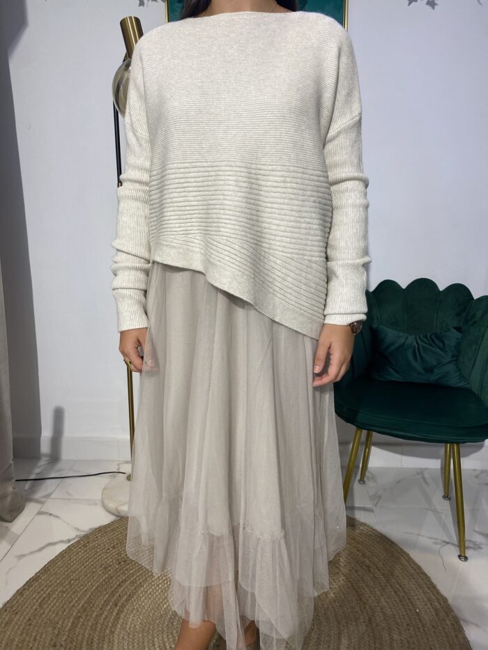 Vestido combi tul jersey asimétrico - Imagen 2