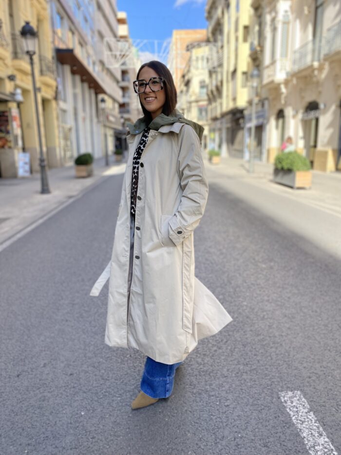 Gabardina  beige capucha Kaki algodón - Imagen 2