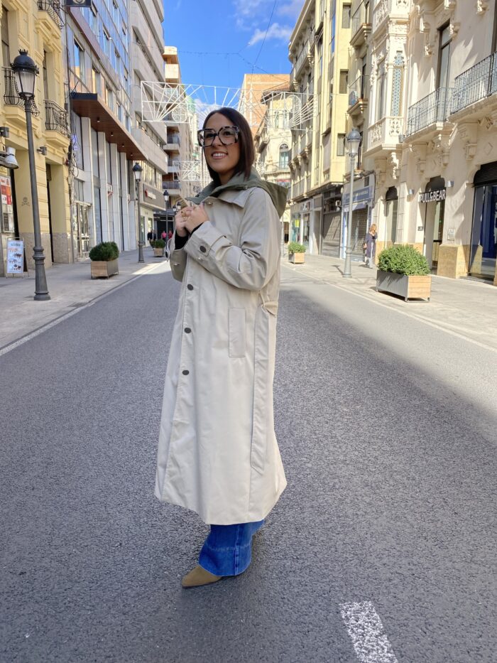 Gabardina  beige capucha Kaki algodón