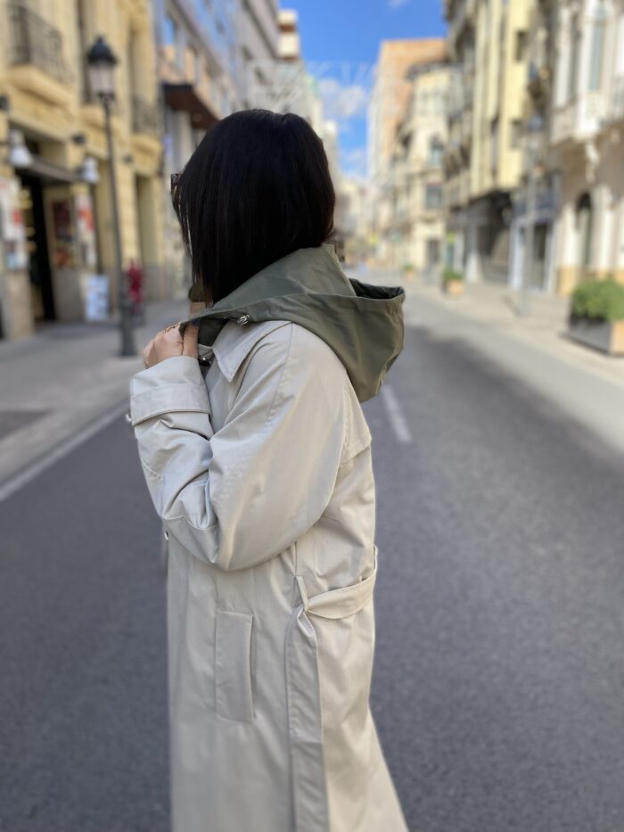 Gabardina  beige capucha Kaki algodón - Imagen 5