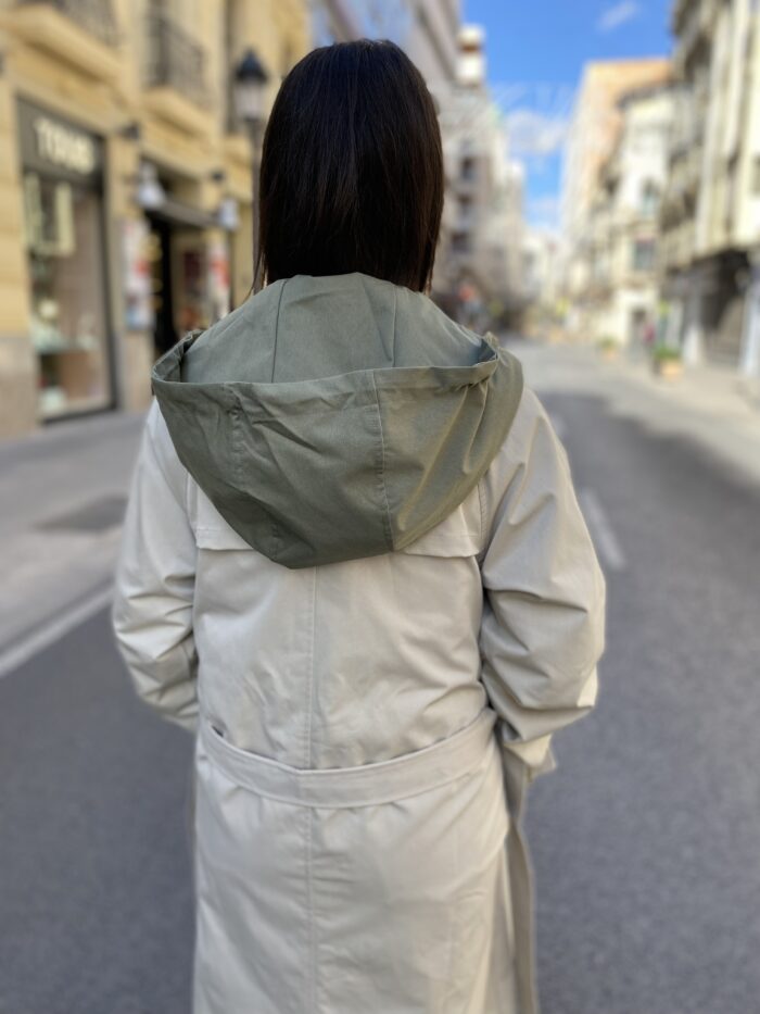 Gabardina  beige capucha Kaki algodón - Imagen 4
