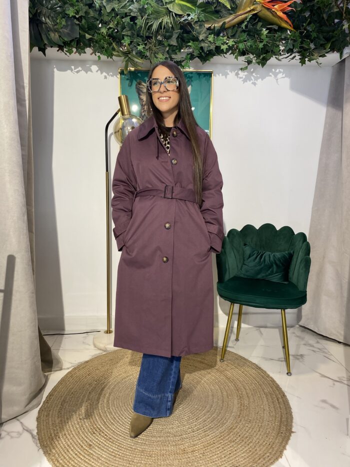 Gabardina morada recta cuello - Imagen 4