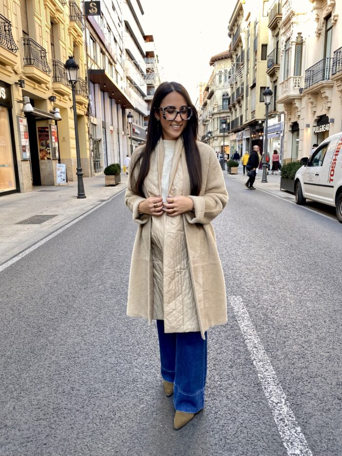 Chaqueta larga poliamida combi acolchada