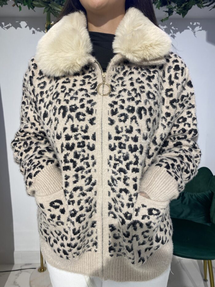 Chaqueta punto animal print cuello pelo - Imagen 3