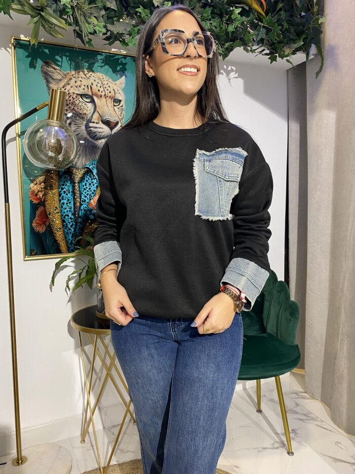 Sudadera bolsillos jeans neopreno - Imagen 2