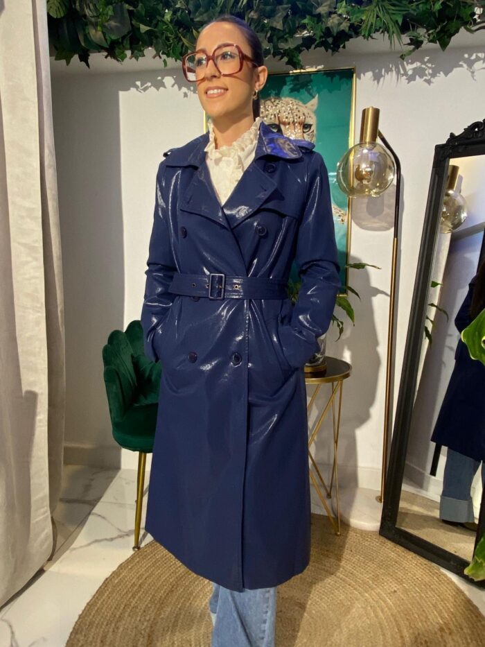 Gabardina 100% algodón azul marino satinada brillo