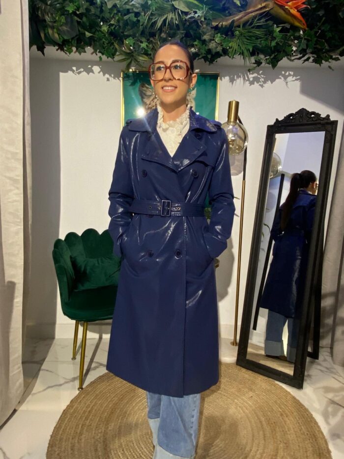 Gabardina 100% algodón azul marino satinada brillo - Imagen 4