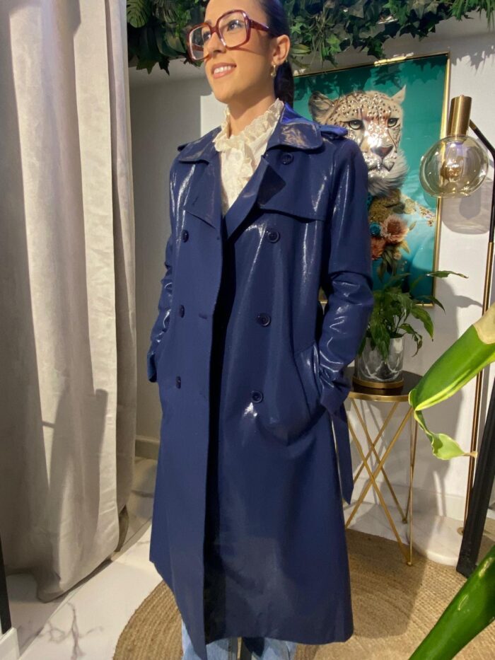 Gabardina 100% algodón azul marino satinada brillo - Imagen 3