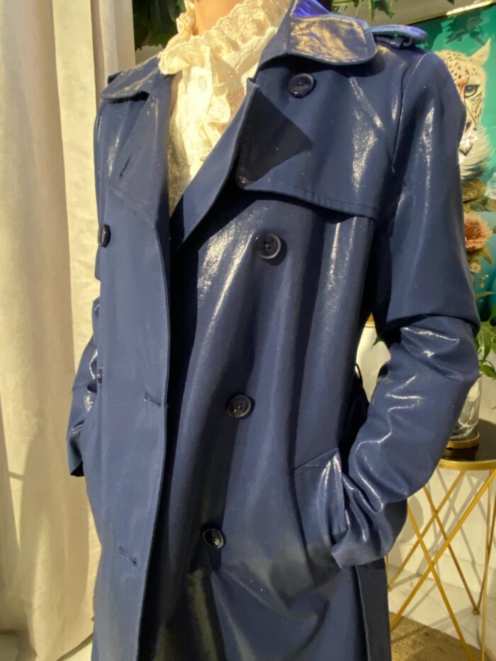 Gabardina 100% algodón azul marino satinada brillo - Imagen 6