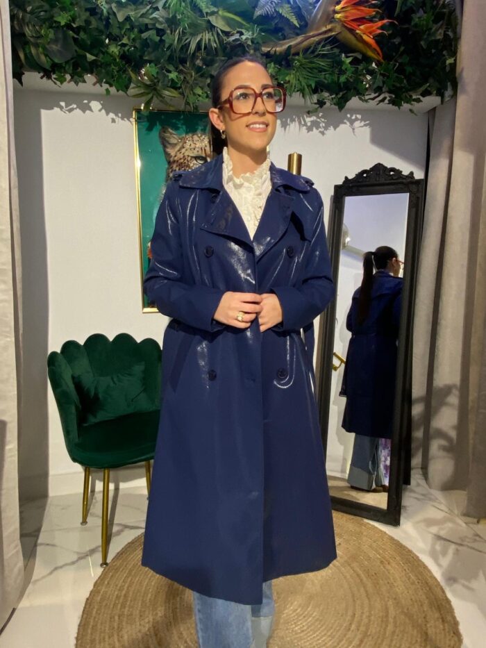 Gabardina 100% algodón azul marino satinada brillo - Imagen 5