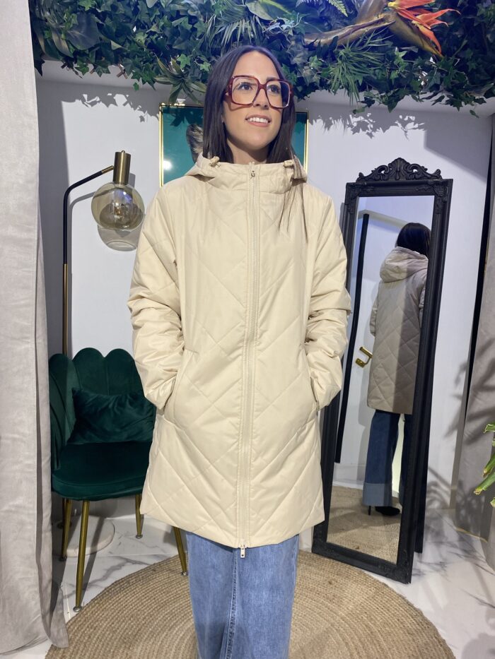 Parka reversible beige y champagne satinado - Imagen 3
