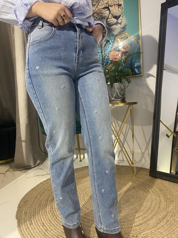 Jeans algodón azul corazones