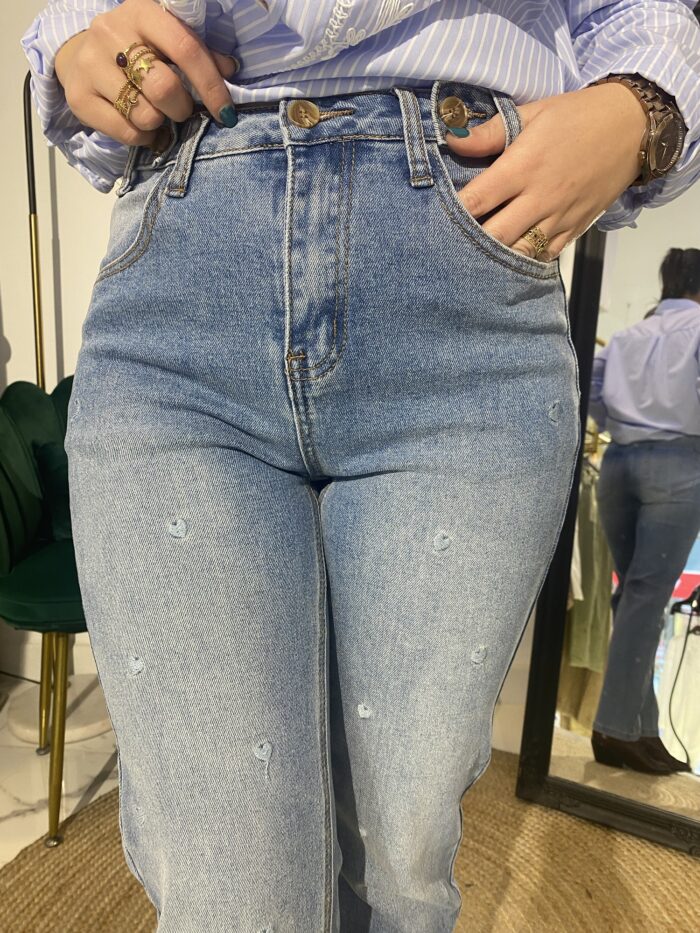 Jeans algodón azul corazones - Imagen 4