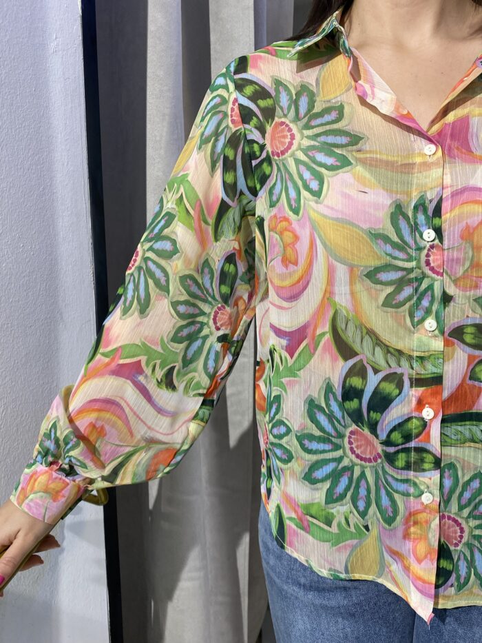 Camisa gasa manga abullonada estampado floral