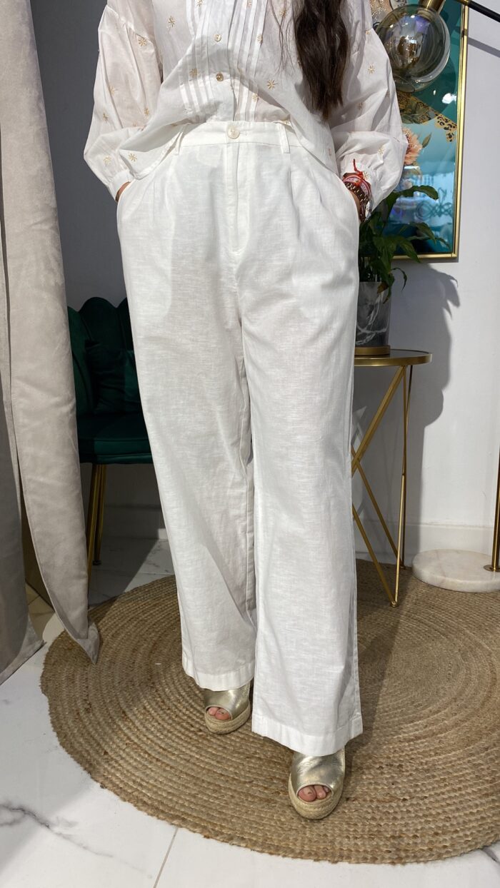 Pantalón lino botón goma trasera - Imagen 6