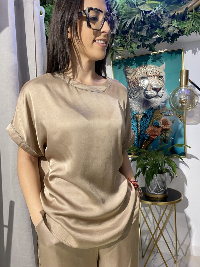 Camisa fluida raso detalle cuello y manga - Imagen 3