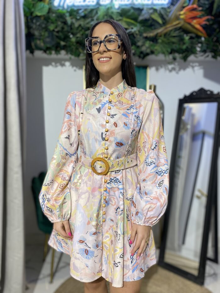 Vestido camisero estampado cuello mao - Imagen 2