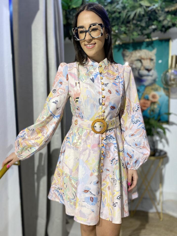Vestido camisero estampado cuello mao