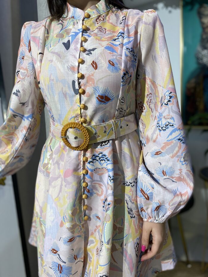 Vestido camisero estampado cuello mao - Imagen 5