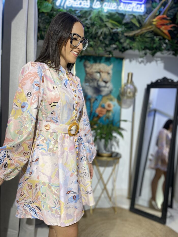Vestido camisero estampado cuello mao - Imagen 3