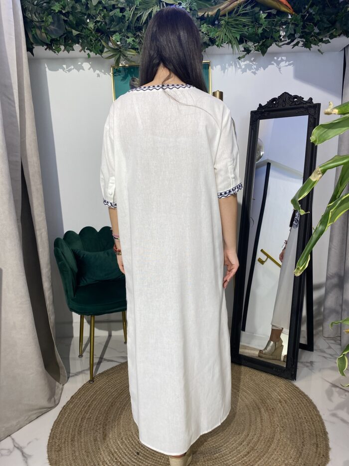 Kaftan blanco bordados azules - Imagen 4