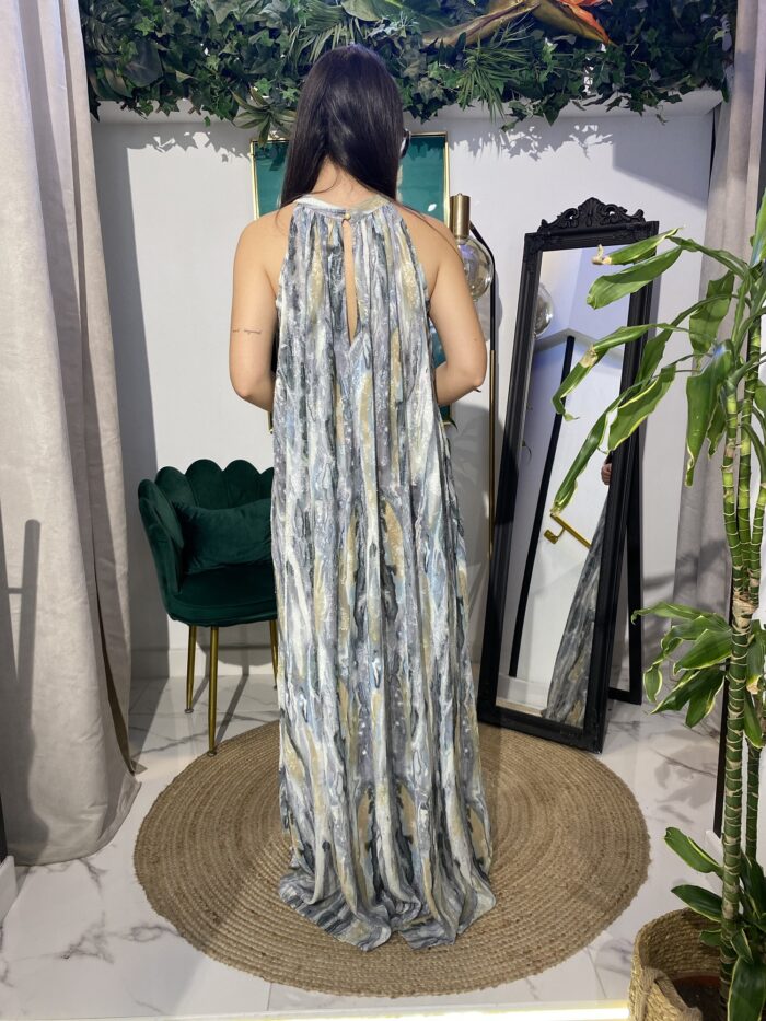 Vestido largo cuello halter efecto mármol - Imagen 3