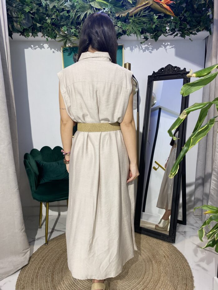 Vestido desmangado camisero bolsillos delanteros - Imagen 7