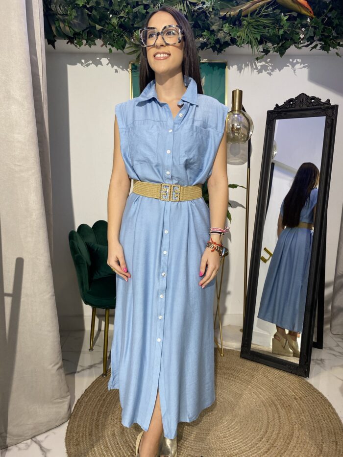 Vestido desmangado camisero bolsillos delanteros - Imagen 4