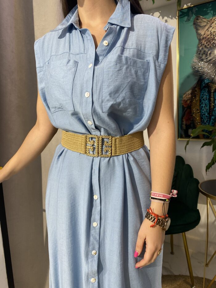 Vestido desmangado camisero bolsillos delanteros - Imagen 3