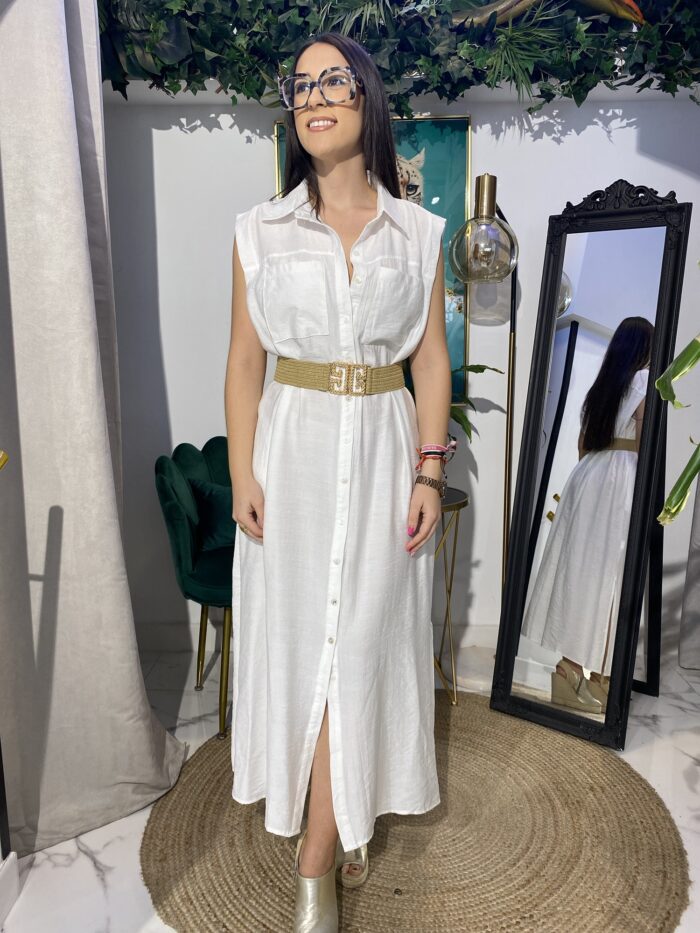 Vestido desmangado camisero bolsillos delanteros - Imagen 2