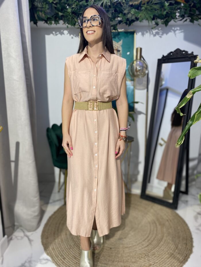 Vestido desmangado camisero bolsillos delanteros - Imagen 5