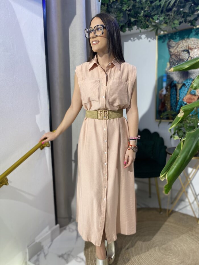 Vestido desmangado camisero bolsillos delanteros - Imagen 6