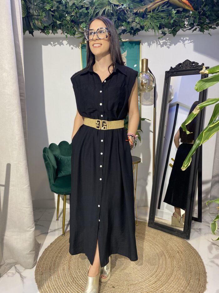 Vestido desmangado camisero bolsillos delanteros - Imagen 9