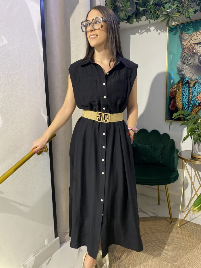 Vestido desmangado camisero bolsillos delanteros - Imagen 8