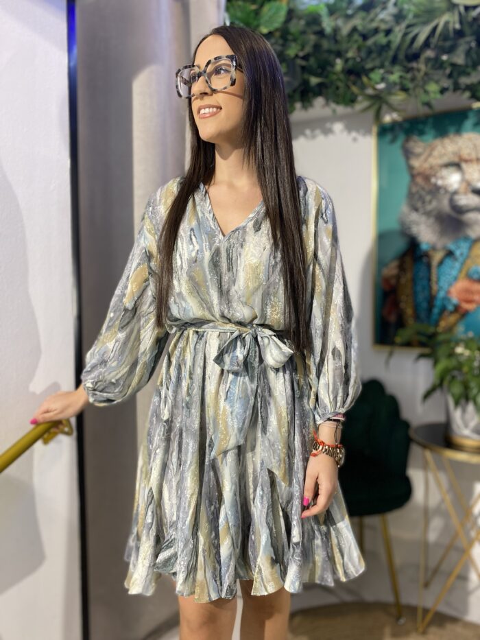 Vestido corto cuello pico efecto mármol - Imagen 2