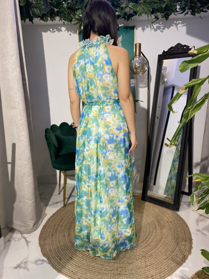 Vestido estampado floral cuello halter detalle - Imagen 2