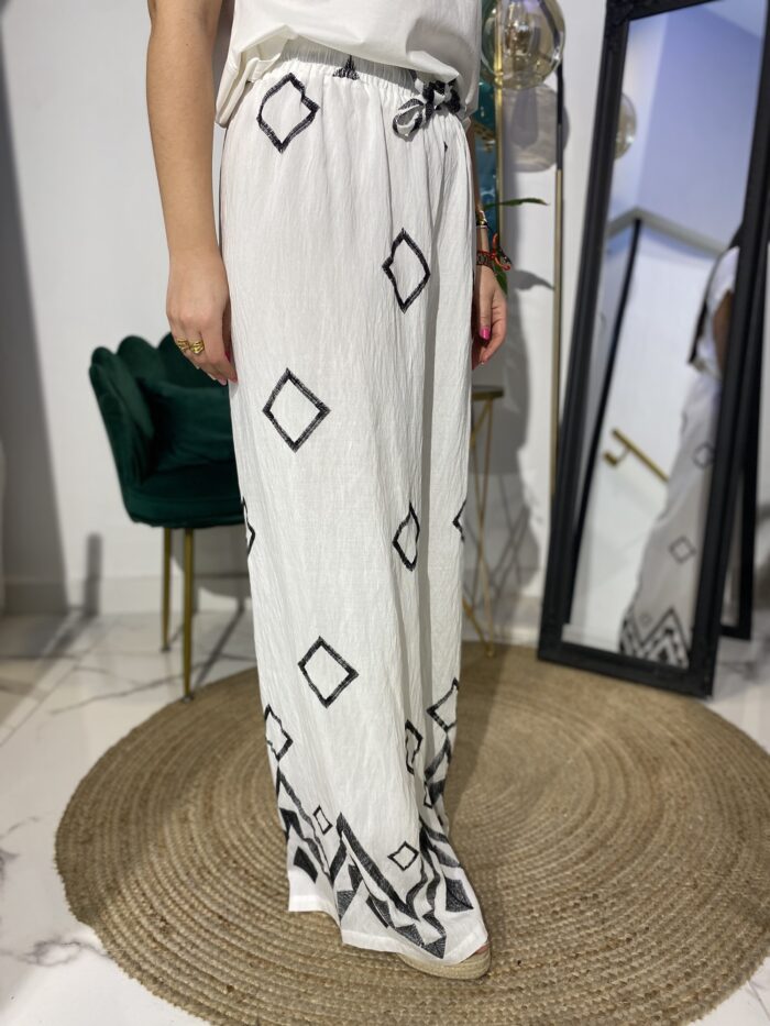 Pantalón fluido goma bordado étnico - Imagen 8