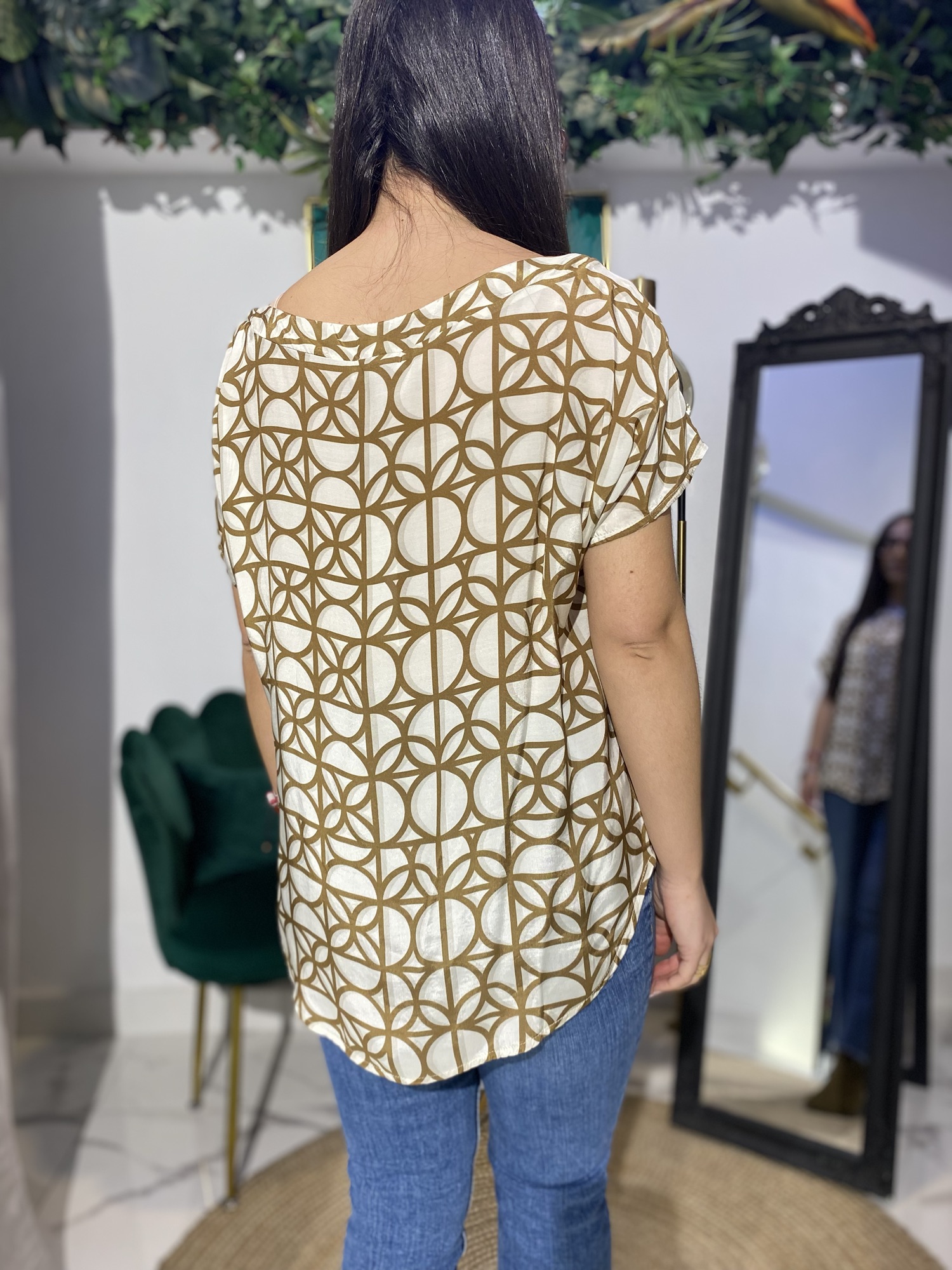 Camisa gasa cuello barca estampada - Imagen 4