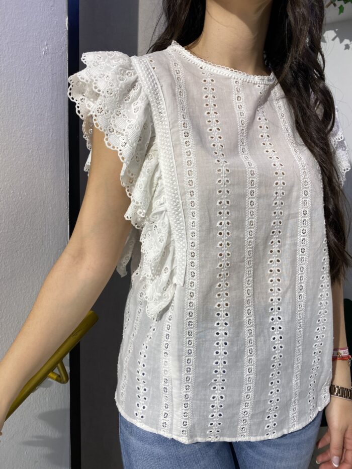Camisa algodón calada volantes bordados - Imagen 3