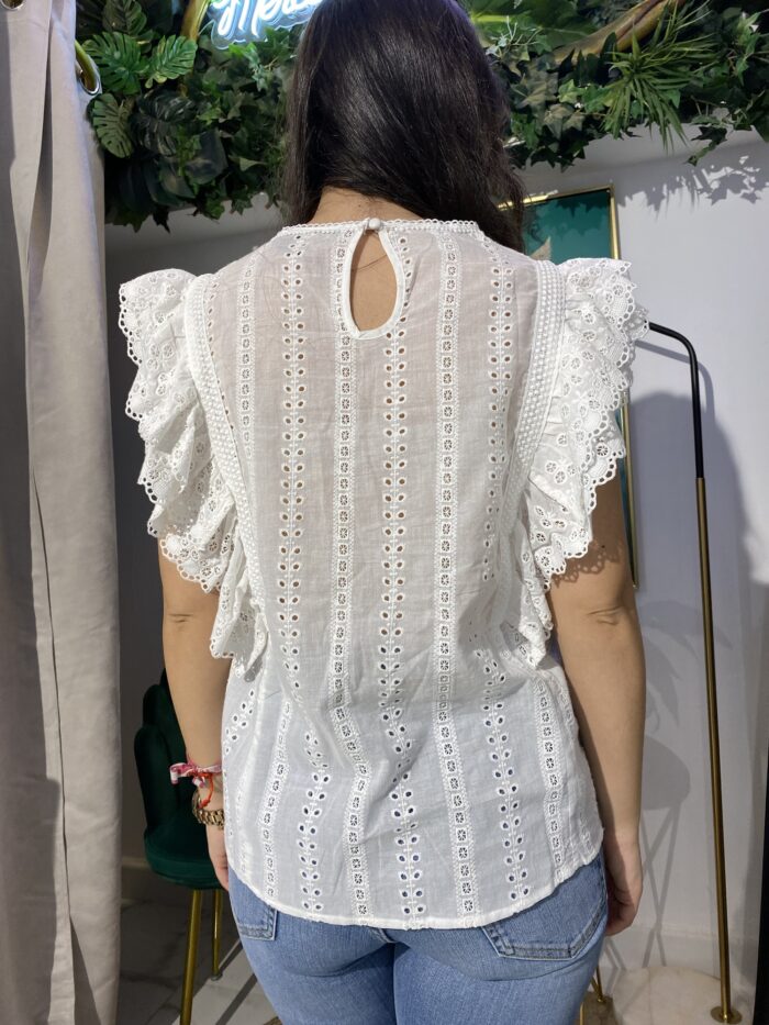Camisa algodón calada volantes bordados - Imagen 4