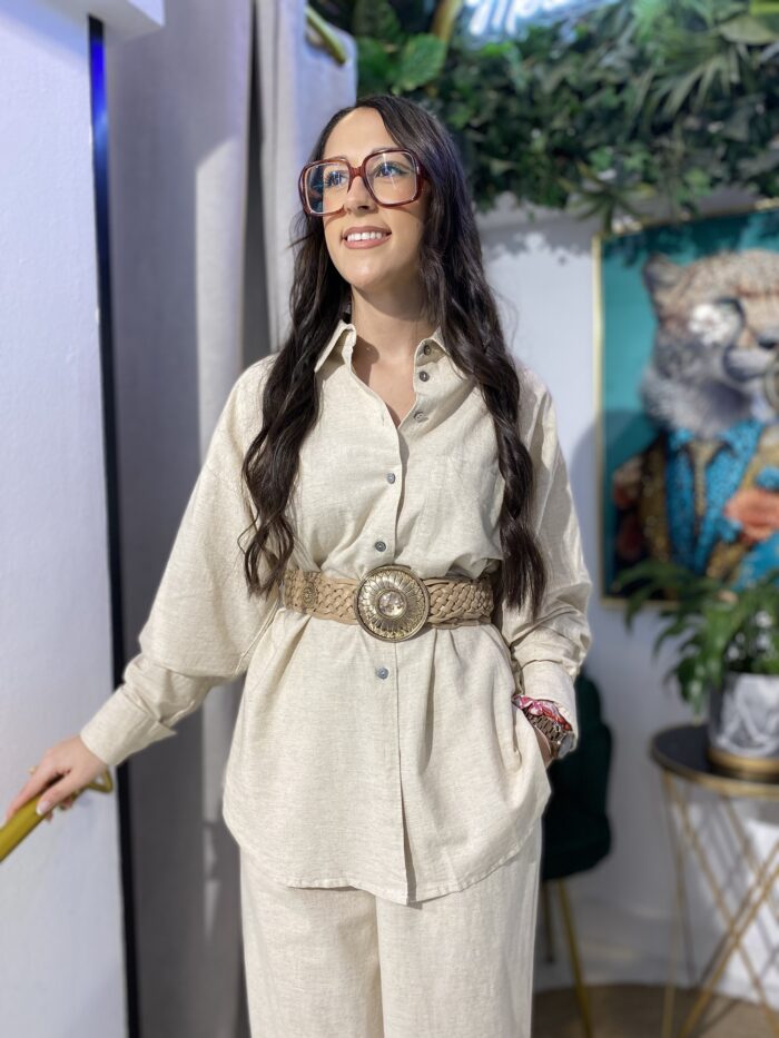 Camisa lino básica bolsillo