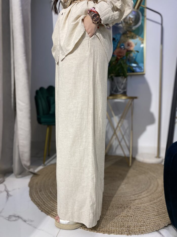 Pantalón lino cintura goma - Imagen 3