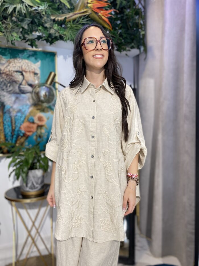 Camisa lino oversize bordados
