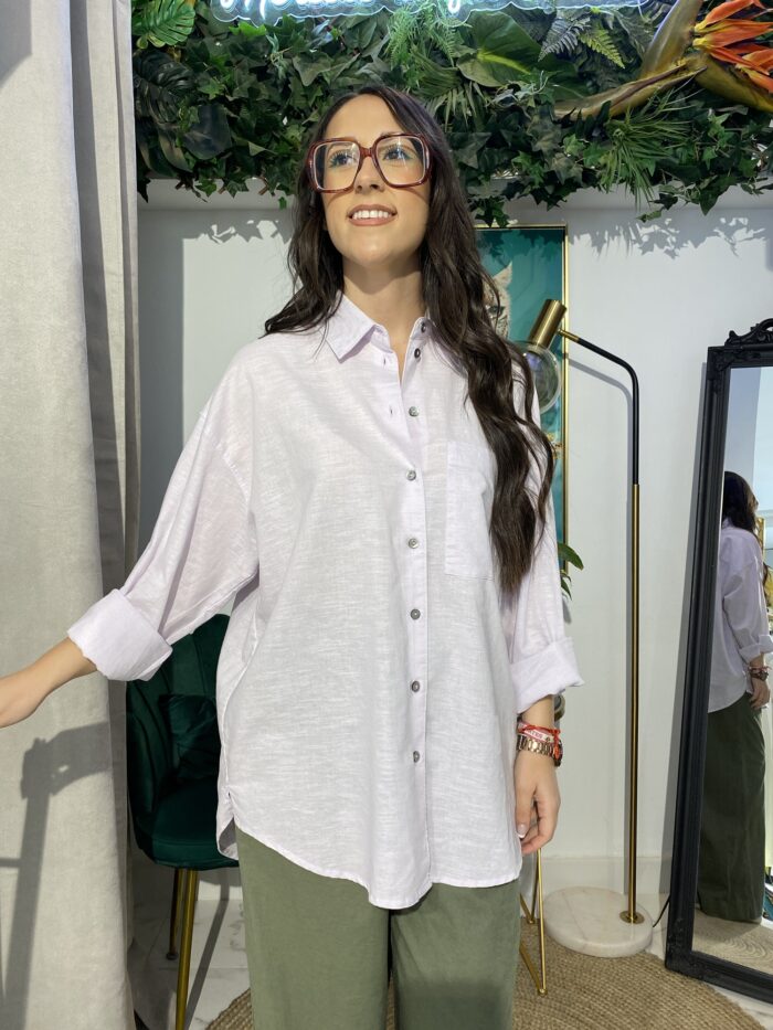 Camisa lino básica bolsillo - Imagen 5