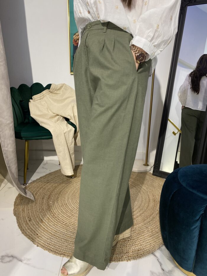 Pantalón lino botón goma trasera - Imagen 2